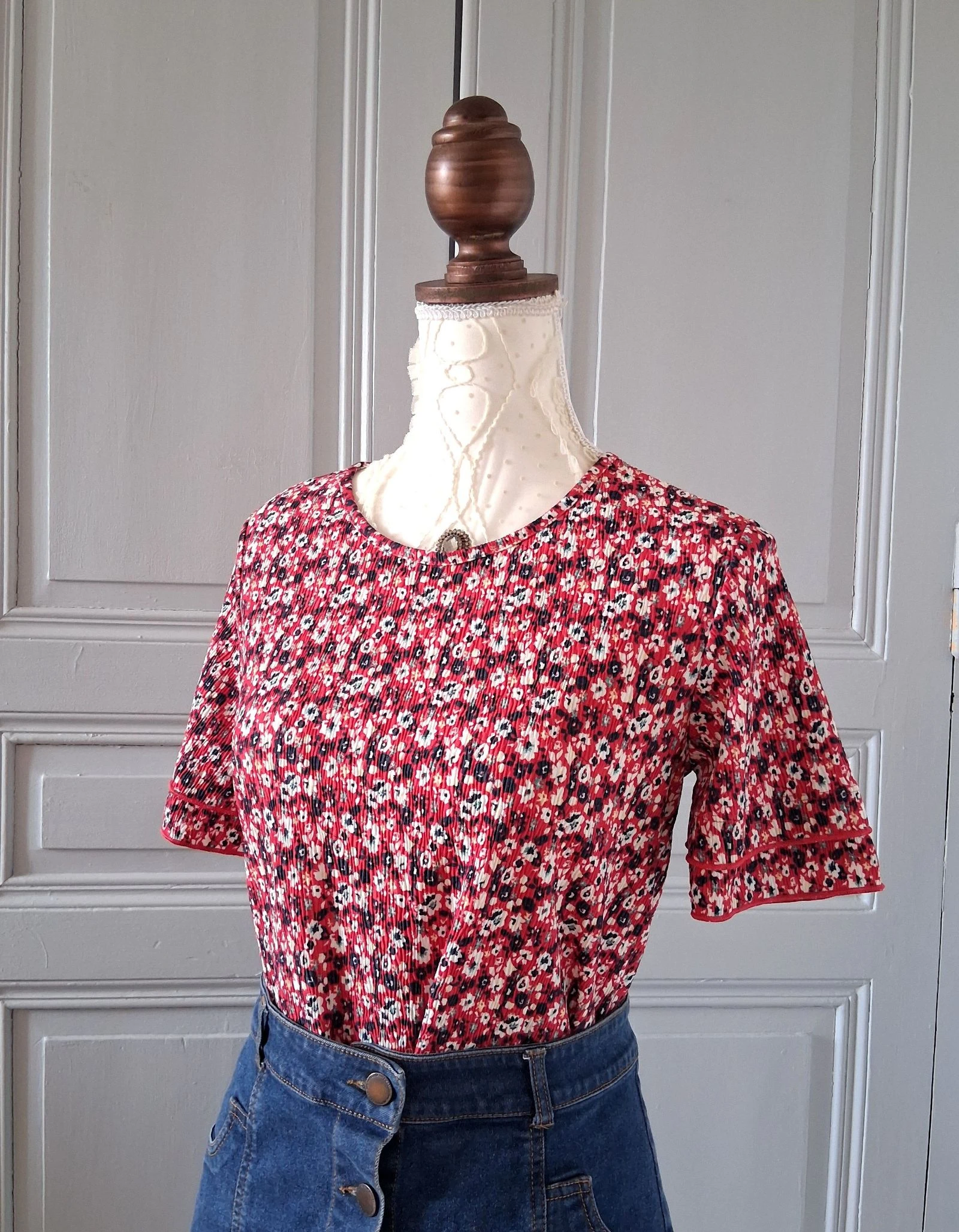 Top Plissé Damart - Motif Floral - Coupe Oversize - Taille 34/36